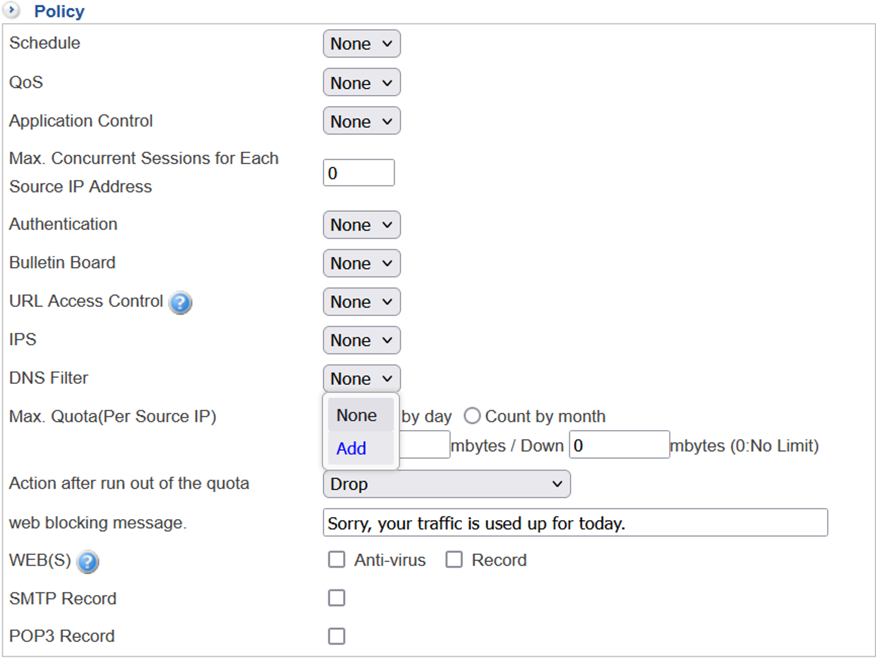 Advanced settings for policies