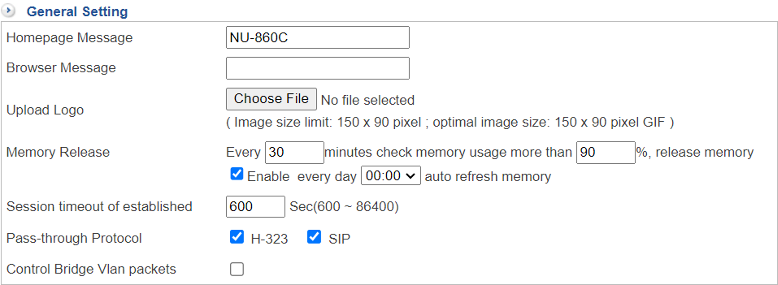 Display of management interface settings