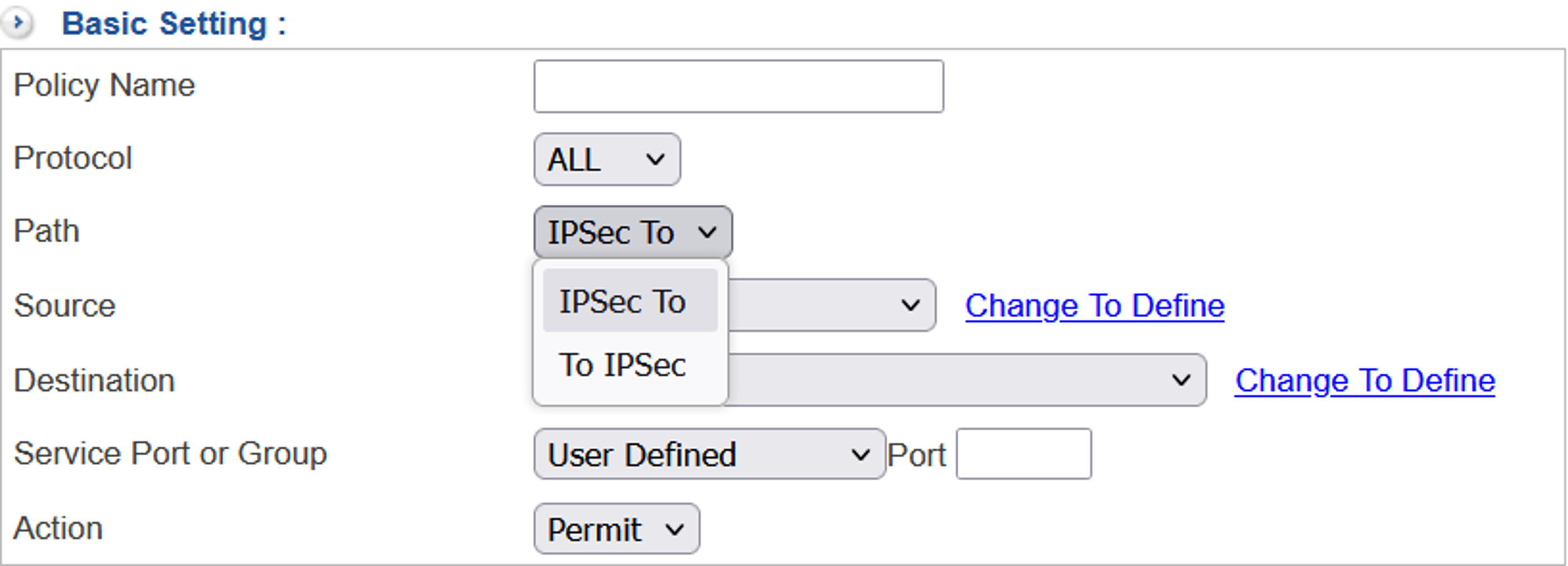 Basic Settings of IPSec Policy