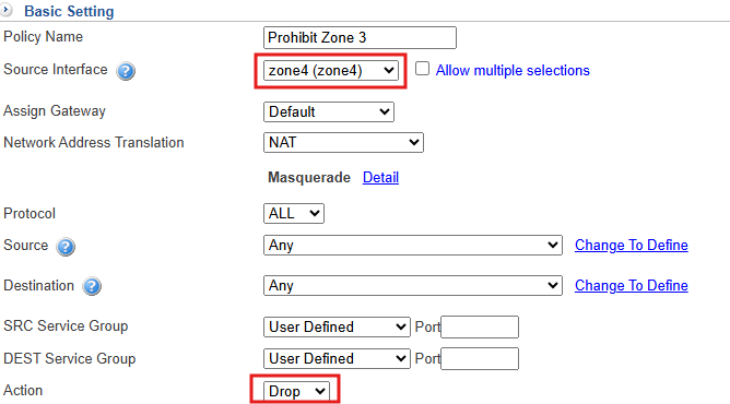 Prohibit Internet access for Zone 3