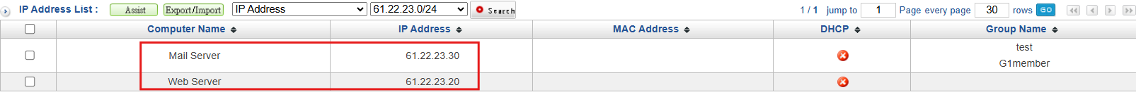 Completed IP Address Table