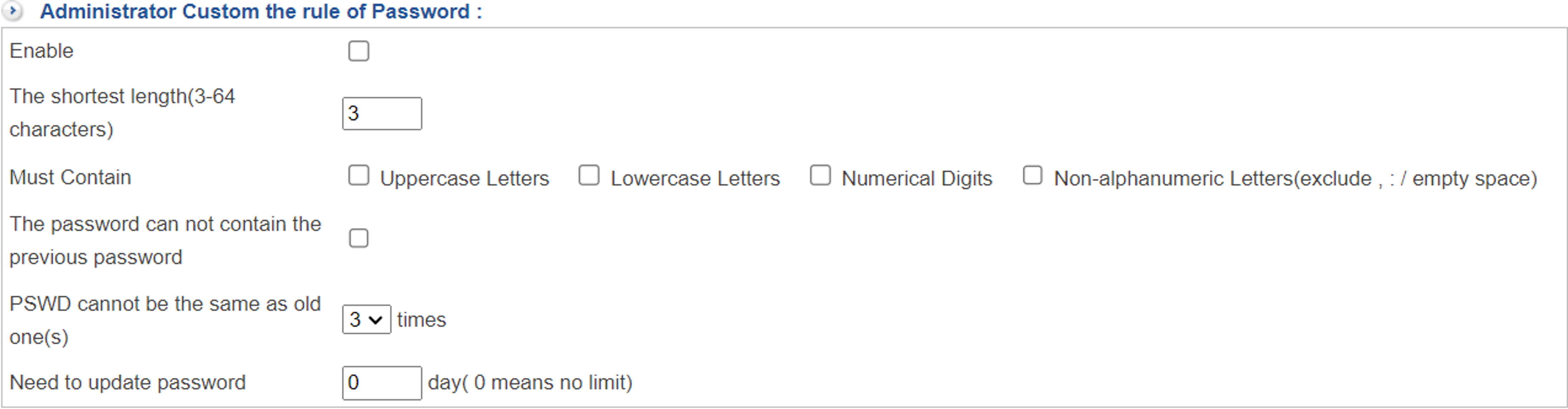 Administrator Custom the Rule of Password