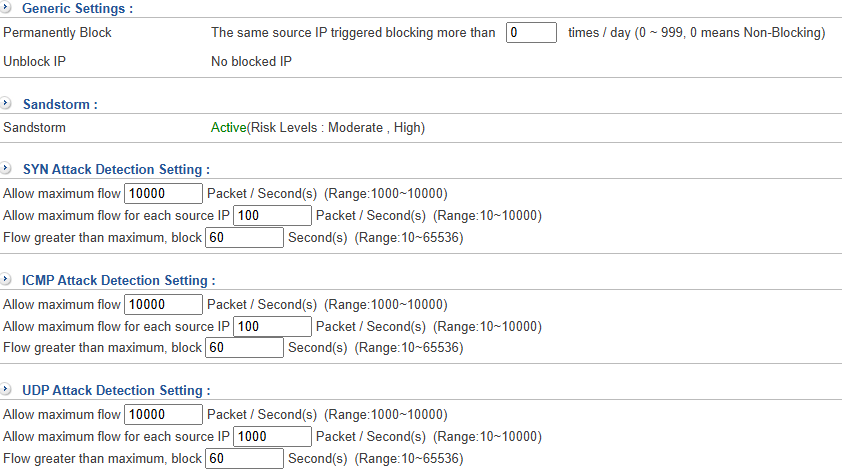 Firewall Protection Settings