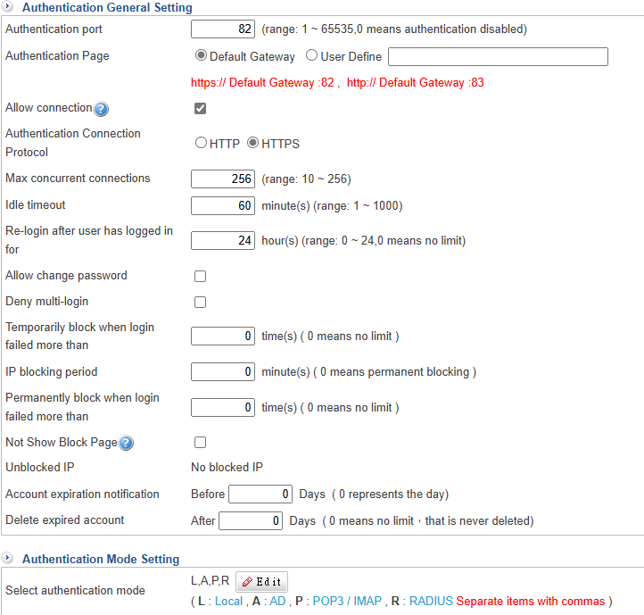 Authentication General Settings