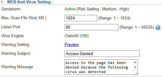 WEB Configuration and Infected Web Page Warning Preview