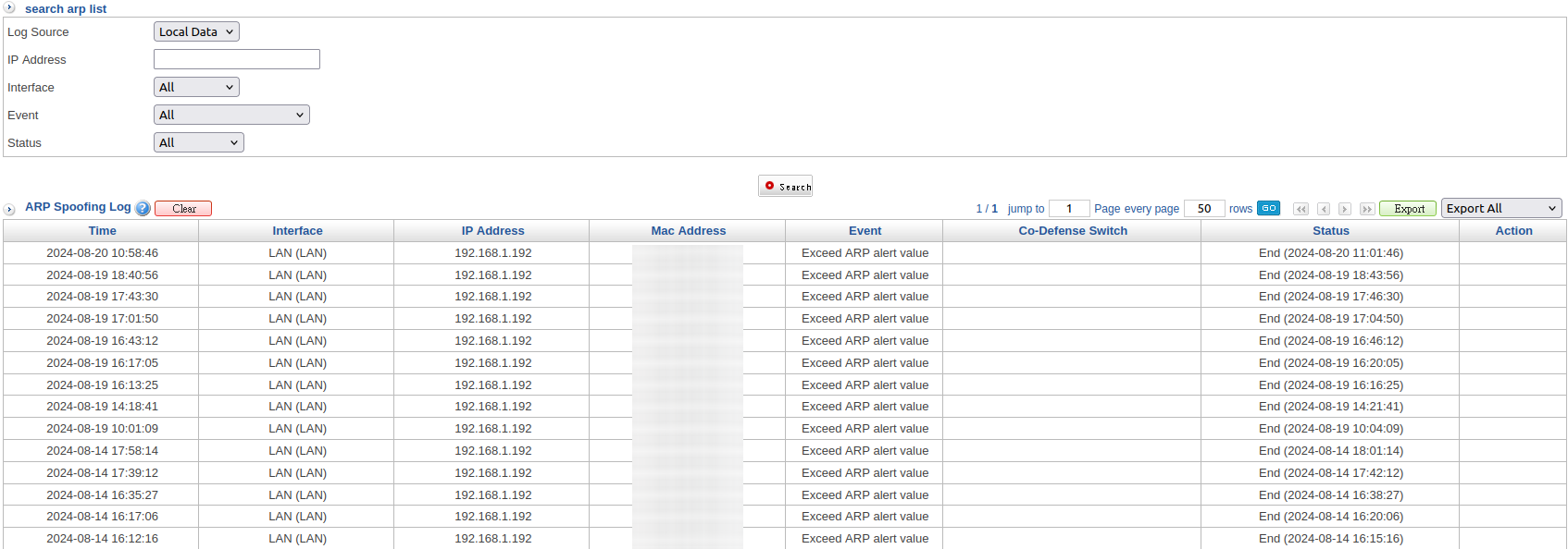 ARP Attack and Defense Records