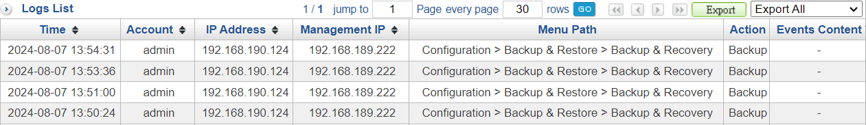 Record of NG-UTM Automatic Backups