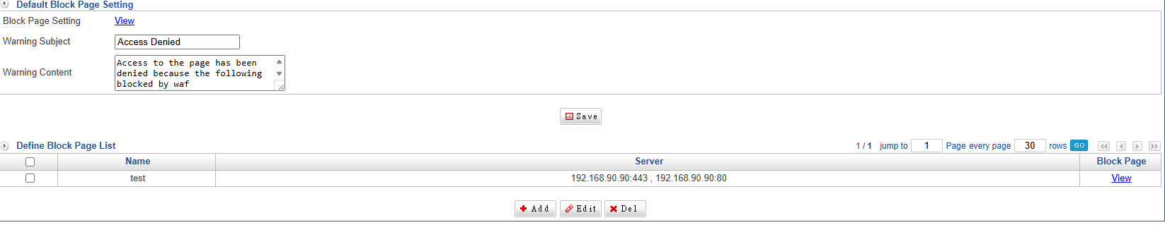 WAF Blocking Page Setting