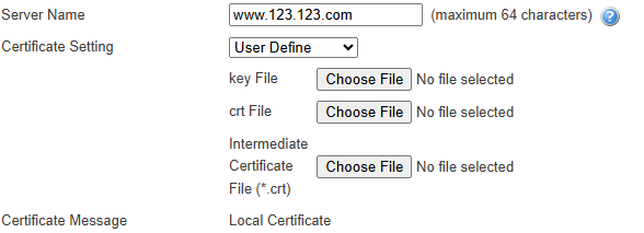 HTTP Website Name and Certificate Import