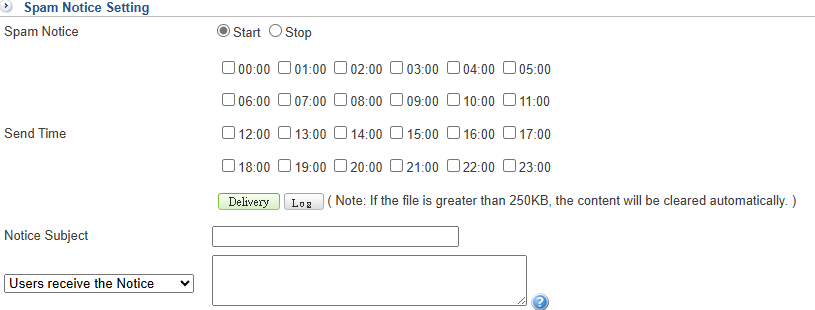 User Spam Notice Settings
