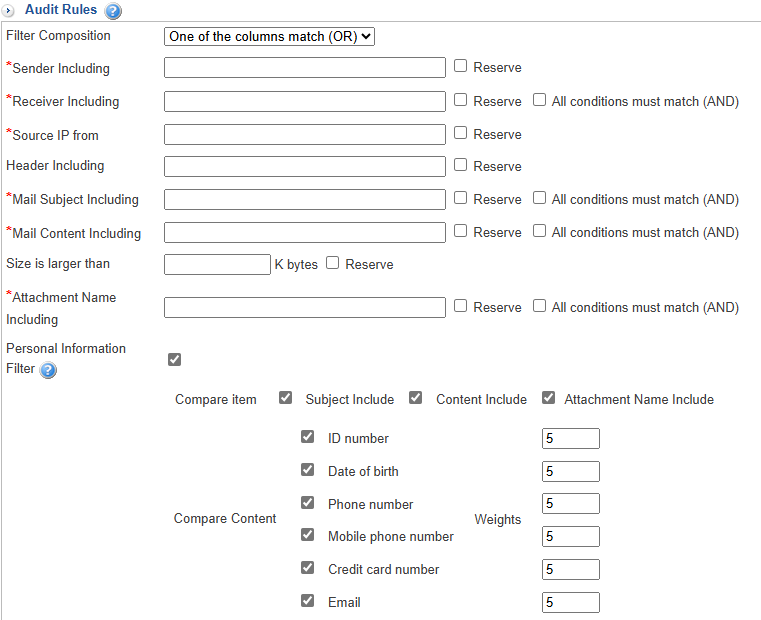 Filter Condition Settings