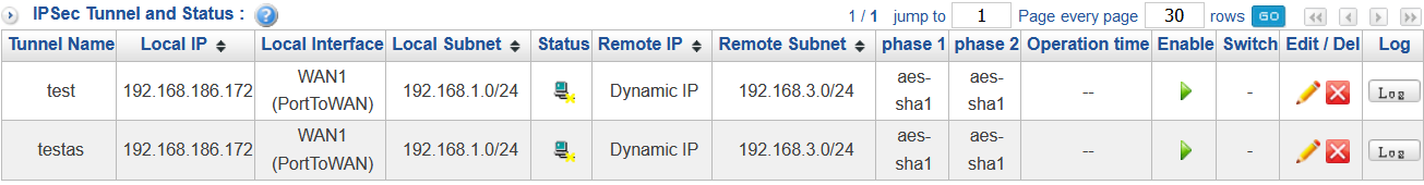 IPSec VPN Tunnel List