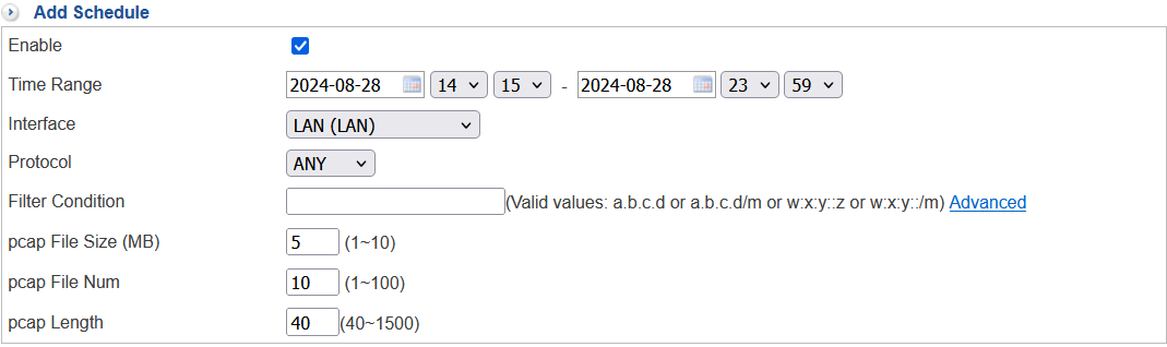 Capture Packet Setting