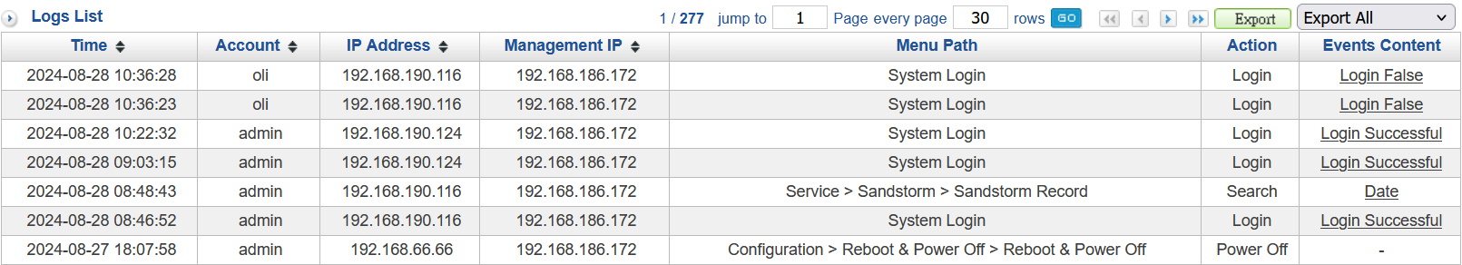 Logs List