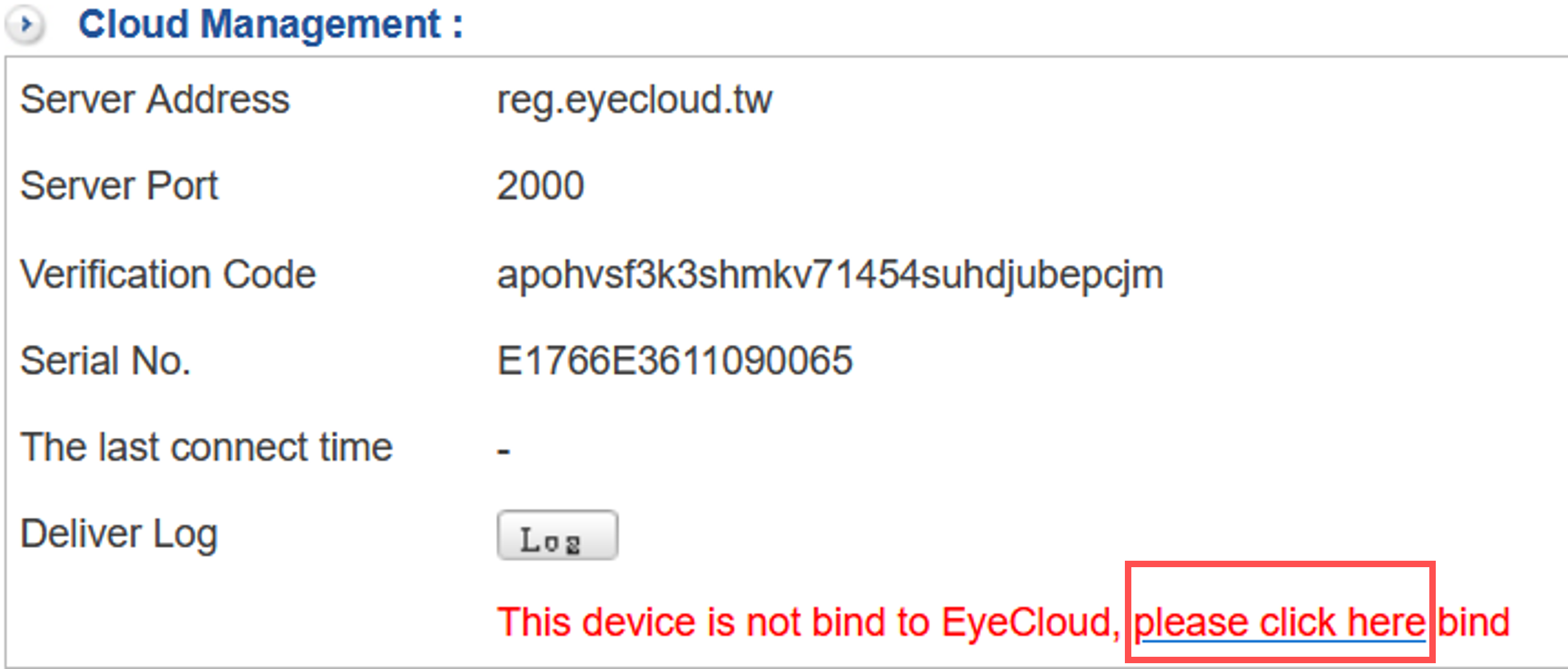 This device is not bind to EyeCloud