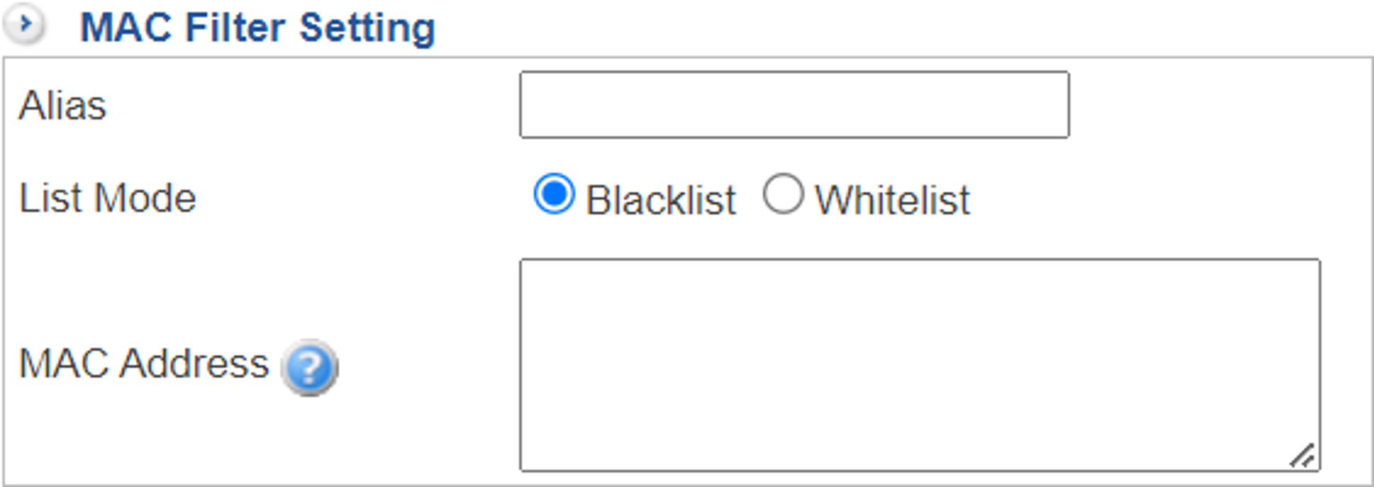 MAC Filtering Configuration